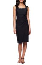 Petite Women's Alex Evenings Embellished Neck Ruched Sheath Dress P - Black