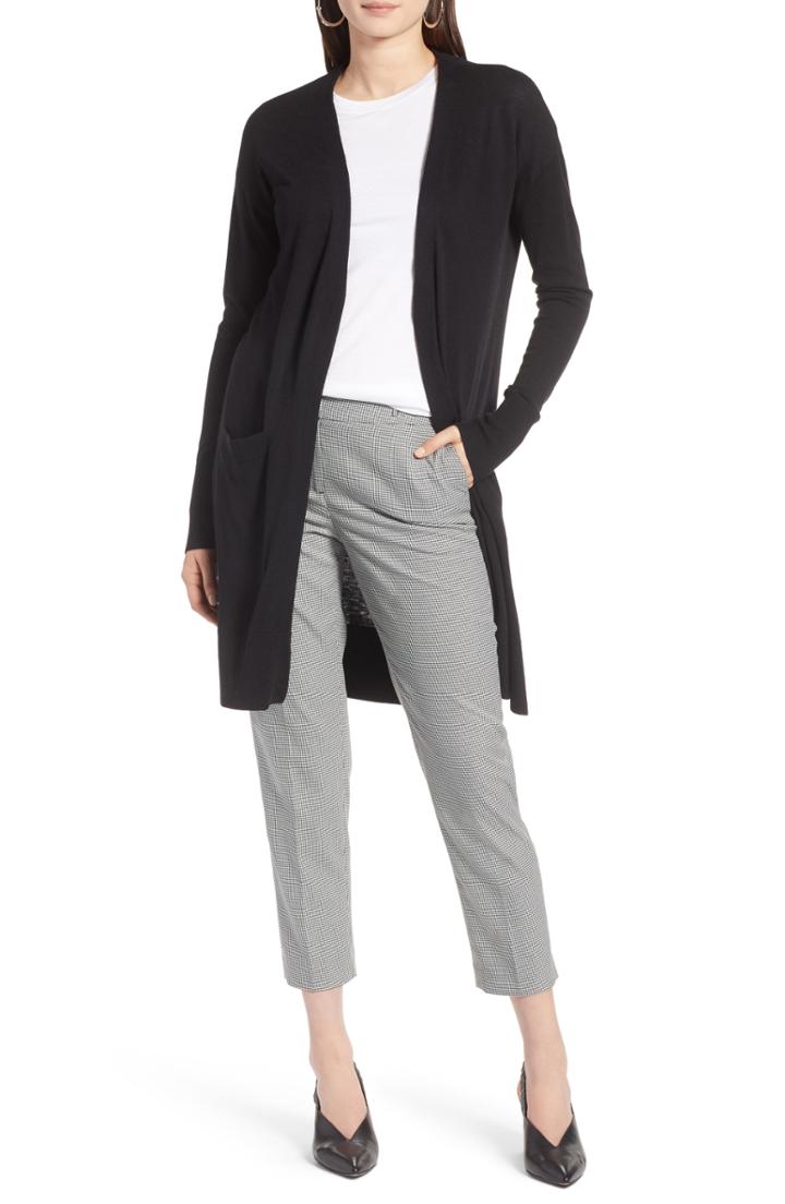 Women's Halogen Open Front Pocket Cardigan, Size - Black