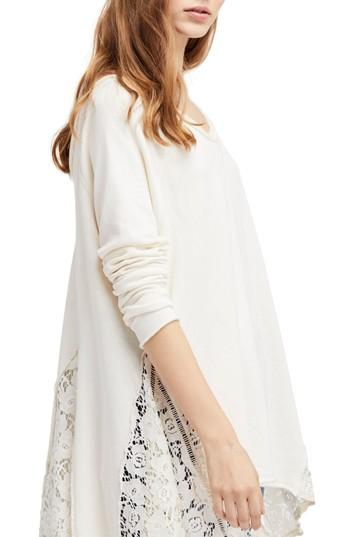 Women's Free People No Frills Lace Inset Asymmetrical Top - Ivory