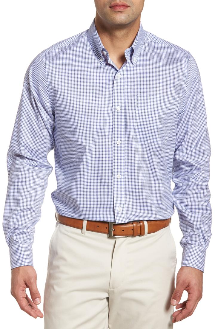 Men's Cutter & Buck Tattersall Tailored Fit Non-iron Sport Shirt, Size - Blue