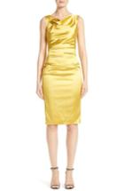 Women's Talbot Runhof Stretch Satin Sheath Dress - Yellow