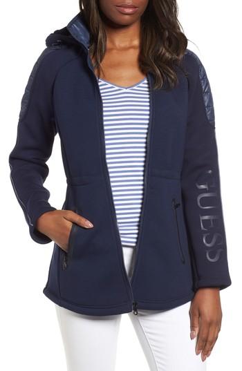 Women's Guess Hooded Neoprene Anorak - Blue