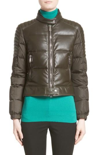 Women's Moncler Clematis Leather Trim Down Puffer Jacket - Green