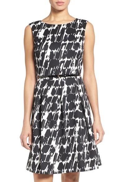 Women's Ellen Tracy Belted Print Scuba Fit & Flare Dress