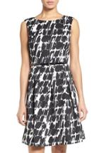 Women's Ellen Tracy Belted Print Scuba Fit & Flare Dress