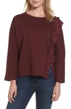 Women's Halogen Side Ruffle Sweatshirt - Burgundy