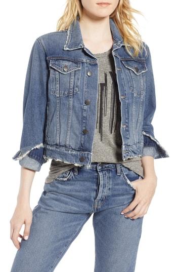 Women's Current/elliott The Baby Crop Denim Trucker Jacket - Blue