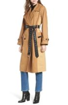 Women's Avec Les Filles Colorblock Cotton Trench Coat, Size - Beige