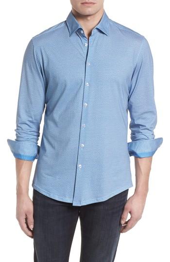 Men's Stone Rose Honeycomb Print Knit Sport Shirt - Grey
