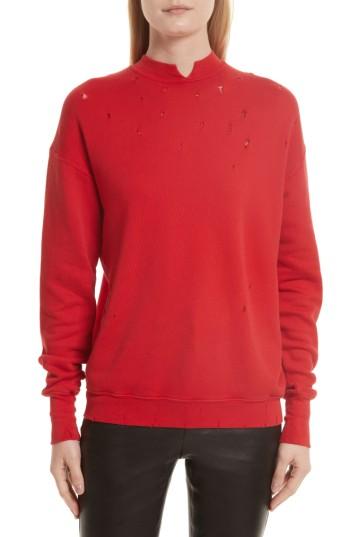 Women's Helmut Lang Slash Neck Destroyed Sweatshirt - Red