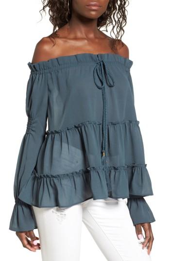 Women's Sun & Shadow Tiered Off The Shoulder Blouse - Blue