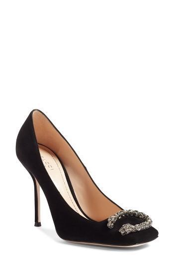 Women's Gucci Dionysus Embellished Square Toe Pump .5us / 39.5eu - Black