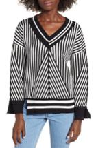 Women's Moon River Asymmetrical Stripe Sweater - Black