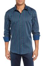 Men's Bugatchi Shaped Fit Stripe Sport Shirt, Size - Blue/green