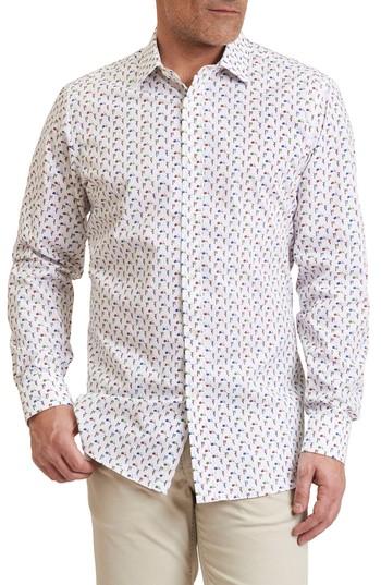 Men's Robert Graham Scooter Regular Fit Print Sport Shirt - White