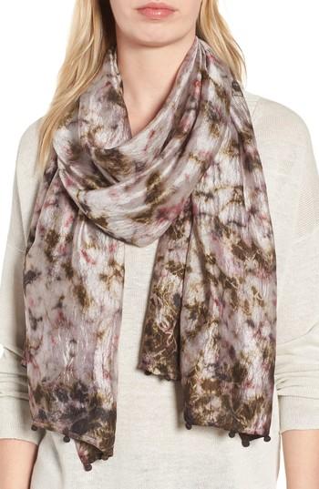 Women's Eileen Fisher Print Silk Scarf, Size - Grey