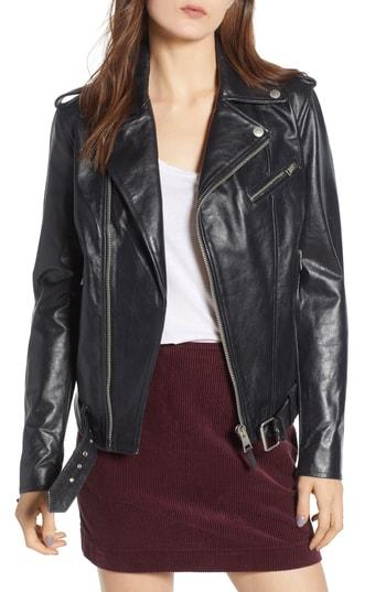 Women's Ag Reese Leather Moto Jacket - Black