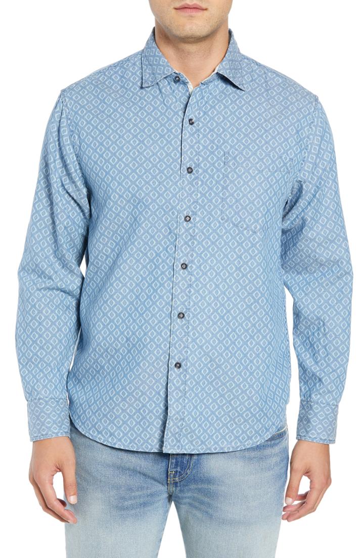 Men's Tommy Bahama Geo Indigo Fit Sport Shirt, Size Medium - Blue