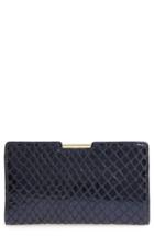 Milly Reptile Embossed Leather Frame Clutch - Black