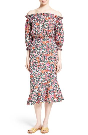 Women's Saloni Grace Print Silk Off The Shoulder Dress