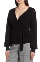 Women's Halogen Crochet Edge Wrap Style Sweater - Black