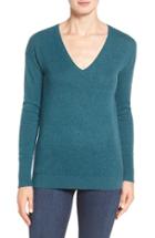 Petite Women's Halogen V-neck Cashmere Sweater P - Blue/green