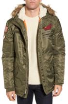 Men's Schott Nyc N3-b Snorkel Flight Jacket With Faux Fur Trim & Lining, Size - Green