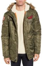 Men's Schott Nyc N3-b Snorkel Flight Jacket With Faux Fur Trim & Lining, Size - Green