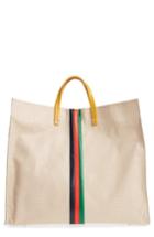 Clare V. Simple Stripe Perforated Leather Tote - Ivory