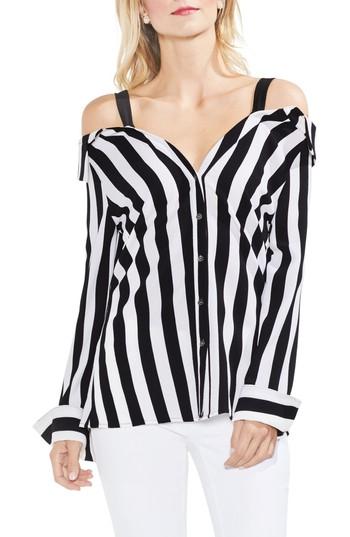 Women's Vince Camuto Spectator Stripe Off The Shoulder Blouse, Size - Black