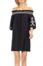 Women's Vince Camuto Off The Shoulder Linen Shift Dress, Size - Black