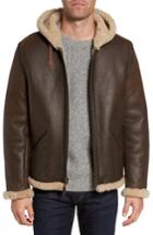 Men's Schott Nyc Genuine Shearling Vintage B-6 Hooded Bomber Jacket - Brown