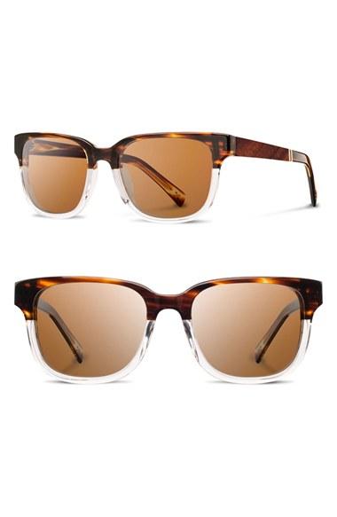 Men's Shwood 'prescott' 52mm Acetate & Wood Sunglasses - Whiskey Soda/ Mahogany/ Brown