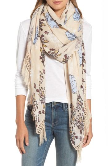Women's Treasure & Bond Crafted Floral Fringe Scarf, Size - Beige
