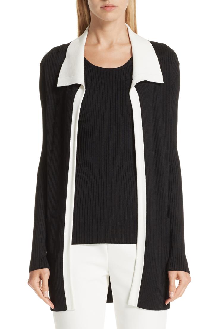 Women's St. John Collection Plaited Rib Knit Asymmetrical Cardigan, Size - Black