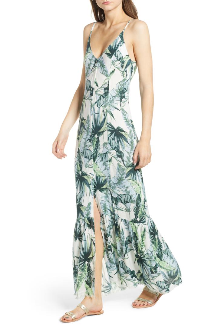 Women's Somedays Lovin Palm Print Fringe Hem Maxi Dress