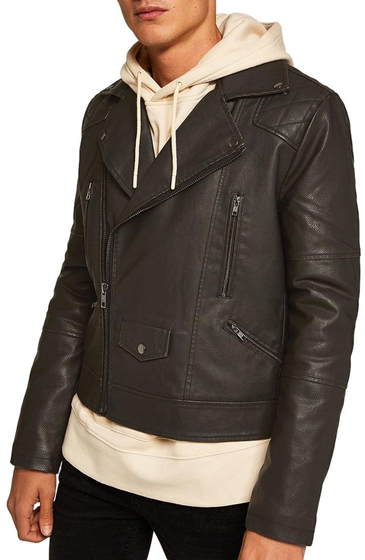 Men's Topman Classic Fit Faux Leather Biker Jacket, Size - Black