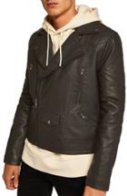 Men's Topman Classic Fit Faux Leather Biker Jacket, Size - Black