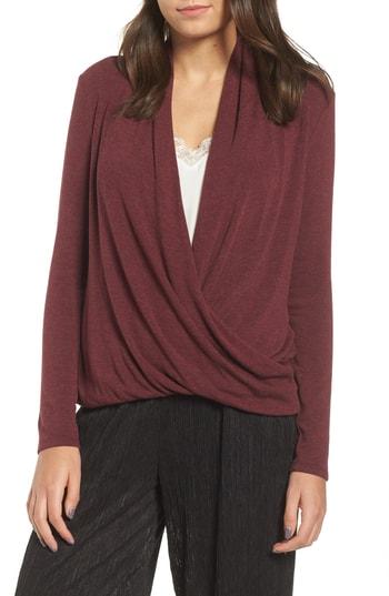 Women's All In Favor Knit Surplice Top - Burgundy