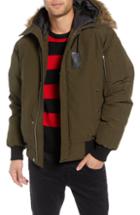 Men's The Kooples Down Hooded Jacket With Faux Fur Trim - Beige