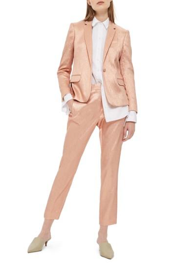 Women's Topshop Metallic Glitter Suit Jacket Us (fits Like 0-2) - Coral