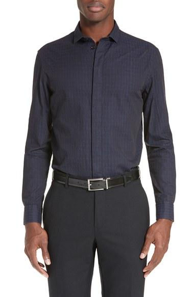 Men's Armani Collezioni Trim Fit Rectangle Jacquard Sport Shirt