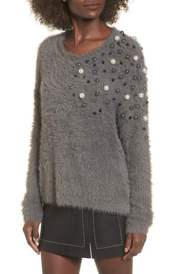 Women's Leith Embellished Faux Fur Sweater, Size - Grey