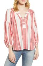 Women's Velvet By Graham & Spencer Jacquard Stripe Peasant Blouse - Red