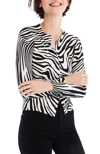 Women's J.crew Jackie Zebra Print Cardigan, Size - Black