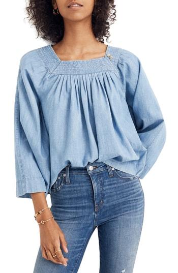 Women's Madewell Square Neck Denim Top - Blue