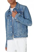 Men's Topman Studded Denim Jacket, Size - Blue