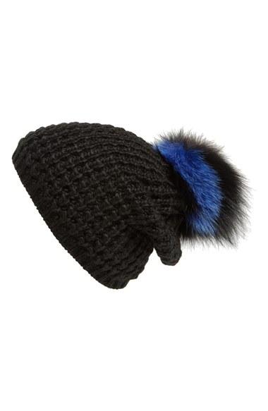 Women's Kyi Kyi Genuine Fox Pompom Hat - Black