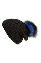 Women's Kyi Kyi Genuine Fox Pompom Hat - Black