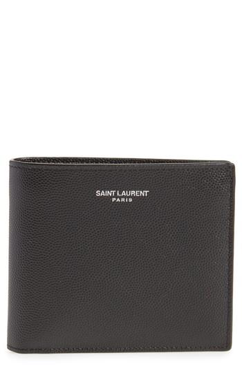 Men's Saint Laurent Pebble Grain Leather Wallet - Brown